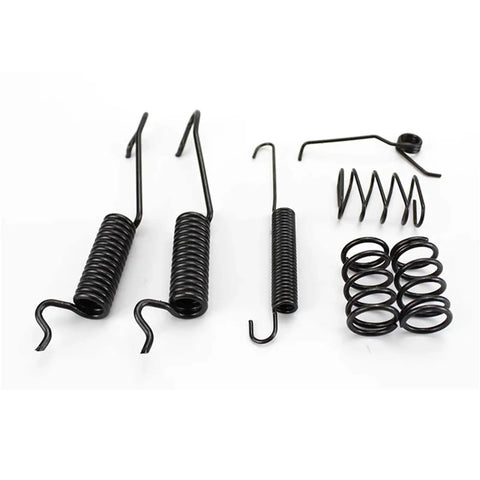 Top Shelf Left Side Forklift Brake Shoe And Complete System Overhaul Kit For Pallet Jacks And Lift Trucks springs and components laid out