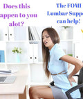 Woman experiencing back pain while sitting at an office desk, showcasing the need for Ultra Firm Gel Foam Lumbar Support Cushion For Lower Back Pain Relief.