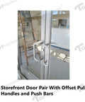 Premium Aluminum Push Bar With 10 Inch Center To Center Pull Handle Set In Satin Brush Finish For Glass And Metal Storefront Doors, Heavy Duty Commercial Door Hardware For High Traffic Areas on glass storefront doors