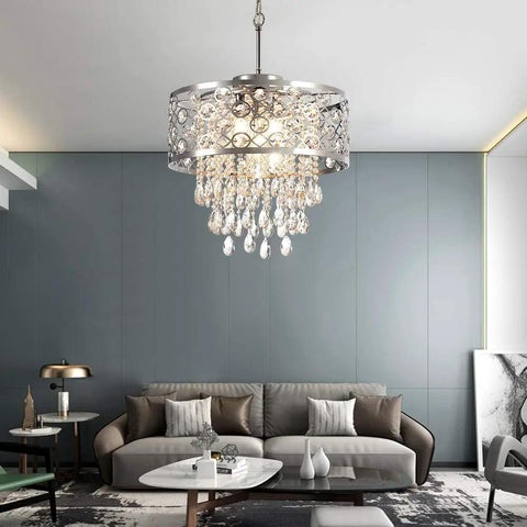 Dope Modern Crystal Raindrop Chandelier 5 Light Chrome Pendant Hanging Light For Dining Room Living Room Kitchen over sofa