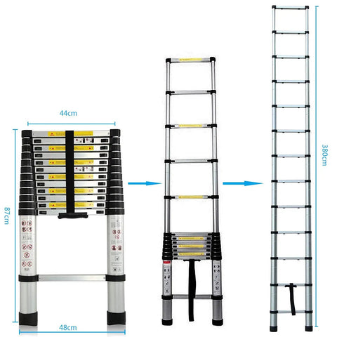 12.5 Ft Telescoping Aluminum Ladder With 330 Lb Capacity Go To Extendable Multi Purpose Retractable Ladder in compact and extended forms