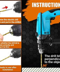 Instructions for electric drill use with HSS twist bits from the 13PC Drill Bit Set For Glass Metal Tile And Concrete.