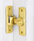 90 And 180 Degree Adjustable Barn Door Lock For Privacy And Security shown installed on a white door, gold aluminum alloy latch.