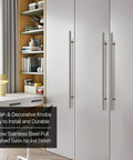 10 Pack Stainless Steel T Bar Cabinet Handles In Satin Brushed Nickel Finish For 24 Inch Length And 15 Inch Hole Center Silver Drawer Pulls For Kitchen Cabinets Cupboards Doors And Bathroom Furniture installed on white cabinet doors
