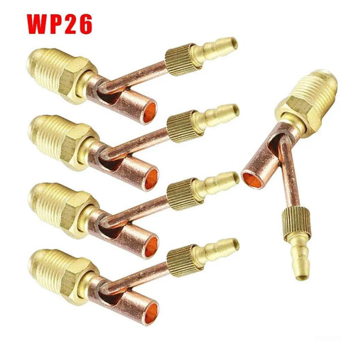 Heavy Duty Copper Tig Torch Quick Connectors For Water Cooled Welding Machines Including Male Cable Gas Separator Adapter Fits Wp9 Wp17 Wp26 Models, 5pc set of WP26 connectors.