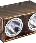 iumLeap Recessed Lighting Housing Trim Kits Wall Mounted Downlights Square Spotlights Led Ceiling Light Ceiling Double Head Light s Retro Vintage Downlight 360°, White Light_7w, dual LED spotlight in brown wooden housing.