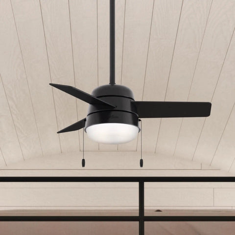 Ceiling view of 36 Inch Indoor Ceiling Fan With LED Light And Pull Chain, Quiet 3-Blade Modern Fan in Matte Black Finish