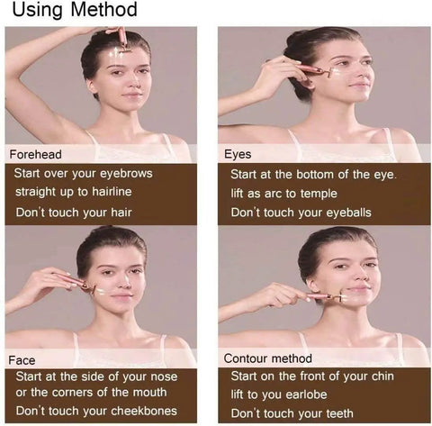 24K Gold Pulse Facial Massager With Micro Vibration For Sensitive Skin, T Shape Electric Face Tool used on forehead, eyes, face and chin