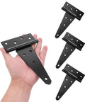 4 Pack 6 Inch T Strap Hinges Heavy Duty Black Outdoor Tee Hinges for Doors Gates with 32 Screws Durable Bearing Construction