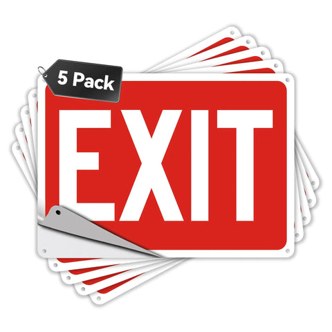 5 Pack Exit Signs For Doors And Walls, High Visibility Red Safety Stickers, Premium Self Adhesive Vinyl, Easy To Install, Durable Wall Or Door Mount, Ideal For Office Buildings, Schools, Retail Stores, And Commercial Spaces red exit sign pack