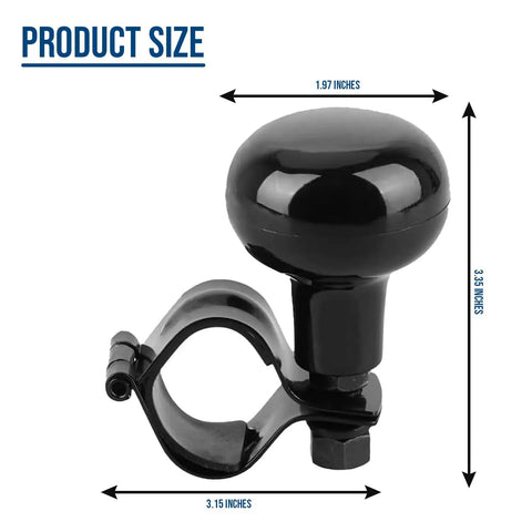 Classic Black Steering Knob Spinner showing dimensions of 3.15 inches width, 3.35 inches height, and 1.97 inches diameter.