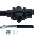 Side view NETYANPI hydraulic directional valve kit with lever, mounting hardware, black metal body, 3/4 in inlet, 1/2 in working ports