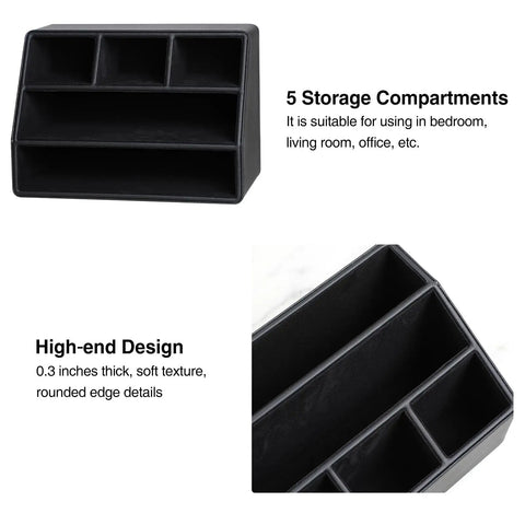 Straight Up Sturdy PU Leather Desk Organizer With Five Compartments Sleek Black Design displaying five storage slots for office use.