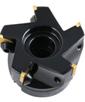 Close-up of a 3 Inch Indexable Face Milling Cutter with 90 Degree Positive Rake, Right Hand Cut, Black Oxide Finish, with inserts visible.