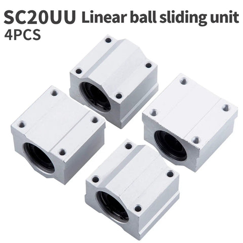 Four Pack Linear Motion Bearing Slides SCS20UU 20mm Length For CNC Machines And 3D Printers Pro Grade Precision Tooling Rails Slick Guide Blocks For DIY Projects And Robotics, 4 aluminum blocks