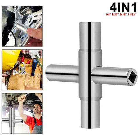 Heavy Duty Folding Socket Wrench Set Featuring Four Precision Cut Openings For Tight Squeezes And Faucet Repair, showing 4-in-1 design with different socket sizes.