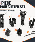 7-Piece Drain Clog Cutter Head Replacement For K 1500B Sewer Snake Systems with steel blades and removal key.