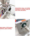 Close-up of Automatic Liquid Filling And Packaging Sealer's high-quality PTFE piston, detachable clasp, and easy-clean design.