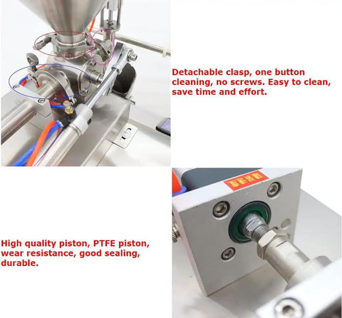 Close-up of Automatic Liquid Filling And Packaging Sealer's high-quality PTFE piston, detachable clasp, and easy-clean design.