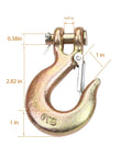 Badass Rock Solid Four Pack Of 5/16 Inch G70 Clevis Slip Chain Hook With Latch Forged Steel Heavy Duty trailer hook dimensions.