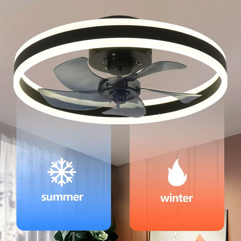Modern Dimmable Ceiling Fan With Light And Remote Control, MuteLED Quiet, 6 Speeds, Reversible, 60W Black Ceiling Fan shown
