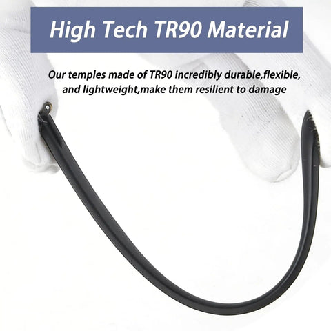 High Tech TR90 Material showing durable black flexible temple for Killer TR90 Replacement Temples For Thick And Slim Frames.