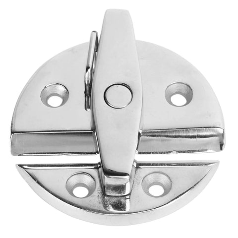 NBZGFD round turn-button twist latch, stainless steel, mirror finish, circular mounting plate with 4 holes