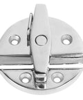Round turn-button twist latch in marine-grade stainless steel with mirror finish, boat hatch/door hardware