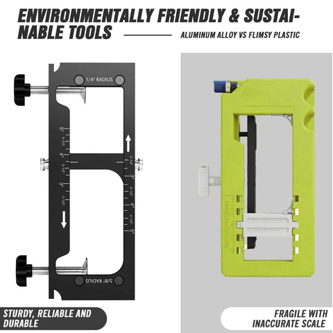 Rock Solid Aluminum Door Hinge Jig Router Template and plastic comparison