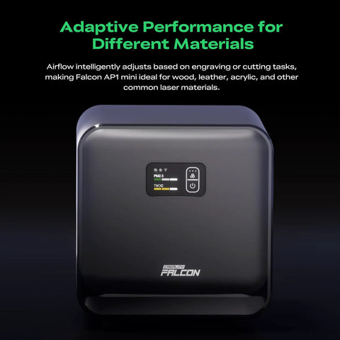 Slick Desktop Laser Fume Extractor Delivering Hella Power 174 Cubic Meter Hour Airflow and Top Shelf Hepa Plus Carbon Filters for clean workshop action and smart WiFi control on A1 T1 engravers, front view of sleek black unit.