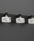 Three Light Crystal Bathroom Vanity Light Fixtures Over Mirror Black Modern Dimmable LED Wall Lights For Bathroom 6000K