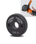 Grab-And-Go 5/8-11 Quick Release Angle Grinder Nuts Self Locking Flange Nut No Wrench Needed For 4.5 And 5 Inch Grinders Metal Knurled Arbor Lock Nut Replacement 1 Pack, shown with angle grinder