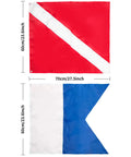 Safety Diver Down Flags 2 Pack Polyester 420D Flags With International Signal Alpha Flag 20x24 Inches, red and blue flag set