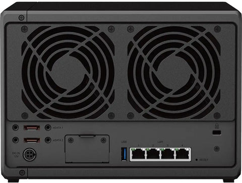 Badass Network Attached Storage Featuring Raw Ryzen Processing Power And Thirty Two Gigabytes Memory Plus Twenty Terabyte Solid State Drive rear view with ports and cooling vents.