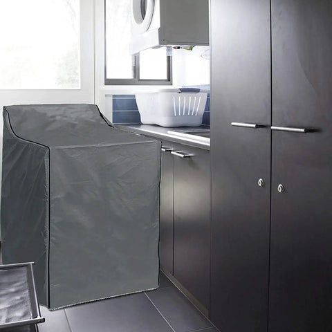 Beefed-Up Top-Load Washing Machine Cover for Outdoor Use, Heavy Duty Protection, Gray, 29W x 28D x 41.5H inches, in laundry room