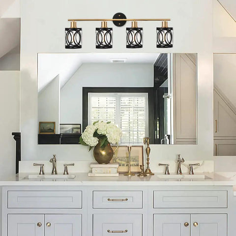 Modern Farmhouse Vanity Light With Metal Cage In Black Dope Industrial Style Wall Sconce for bathroom with mirror