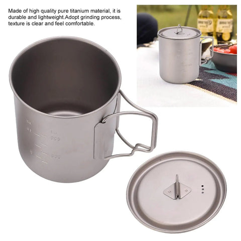 750ml Folding-Handles Outdoor Water Mug For Camping And Hiking, lightweight alloy cup with lid, textured grip, durable construction