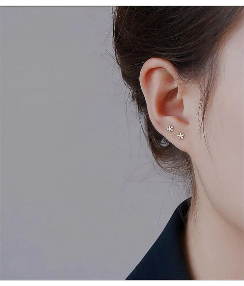 18G Tiny Flower Cartilage Earrings For Women And Girls In 925 Sterling Silver Daisy Studs With 3mm Ball Screw Back Sleeper Tragus Post Hypoallergenic Piercing Body Jewelry, on ear