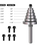Seven Piece Router Bit Bearing Replacement Set For DIYers And Pros with 3/16 In Inner Diameter shown with set screws