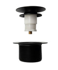 Dope Matte Black Tip Toe Bathtub Drain Stopper With Mushroom Overflow Faceplate One Half Inch Coarse Thread For Hella Smooth Step Control And Tight Fit Badass Zinc Hardware 50 Pack view of black drain stopper with white connector and threaded base.