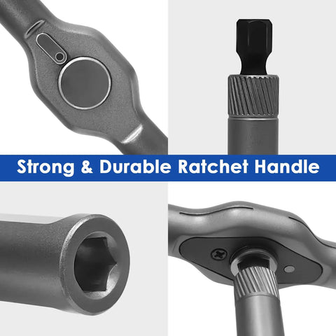 Close-up of durable ratchet handle in 24 In 1 Magnetic Ratchet Screwdriver Set With Detachable Handle for DIY projects.