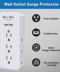 Must Have USB Wall Charger And Surge Protector With Nine AC Outlets And Two USB Ports, Slim 1875W Power Strip, 1250J Protection