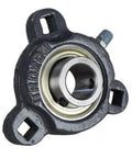 Three Quarter Inch Three Bolt Flange Bearing With Narrow Inner Ring And Two Set Screws Cast Iron Housing Grease Zerk For Relubing