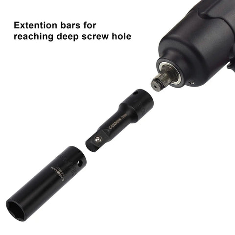 Half Inch Drive Deep Impact Socket Set Cr-V Steel Metric 10Mm To 24Mm With 3 Inch 5 Inch And 10 Inch Extension Bars For Auto Repair