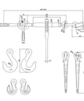 Technical diagram of Two Pack Ratchet Load Binder Set 3/8 To 1/2 Inch With 1/2 Inch Grab And Slip Hooks and specifications