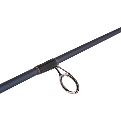 Close-up of the President 30 Two Piece Medium Rod And Reel Combo with graphite body showing a guide ring on the six foot six inch rod.
