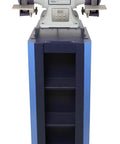 Level Up Your Workspace With This 6 Inch Variable Speed Bench Grinder Paired As A Tough Pedestal Dust Collector Combo Blue unit with two grinding wheels.