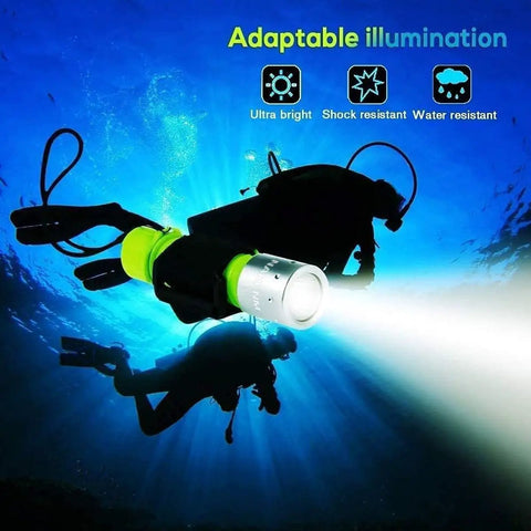 Two Pack Underwater LED Flashlights For Diving, Crazy Bright Scuba Lights With IPX8 Waterproof Rating spotlighting diver