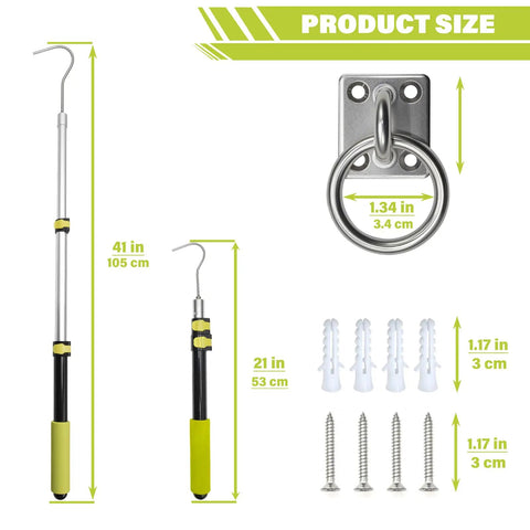 Extendable Attic Pull Down System Kit With 40 Inch Telescoping Rod Heavy Duty Stainless Steel Pull Ring And Storage Hook