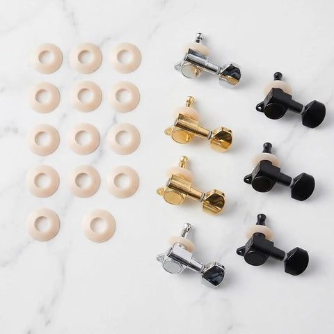 Cool Wakauto 20 Pack Guitar Tuner Washer Kit With Screws For Acoustic Guitars And Ukuleles To Stop Headstock Slippage And Secure Mounting Smooth Easy Install Durable Plastic And Metal Build, white washers and tuner pegs